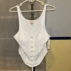 NWT No Boundaries Large White Lace Crochet Bustier Corset Lace Front Camisole